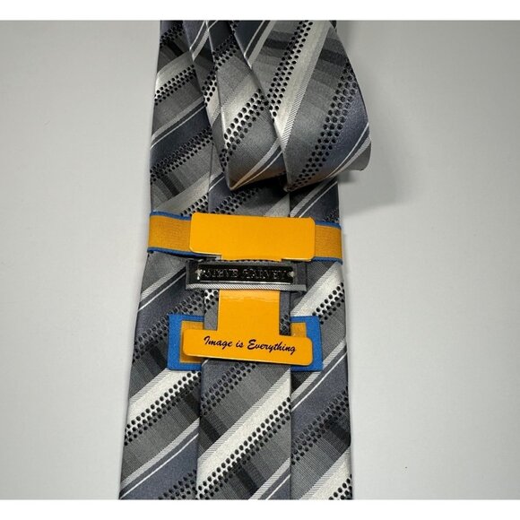 Steve Harvey Collection Mens Gray Striped Patterned Neck Tie - Picture 4 of 6